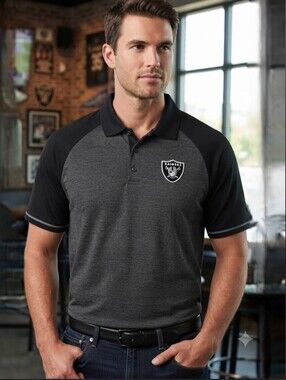 NFL Las Vegas Raiders Men's Performance Polo Shirt Black Gray Team Apparel Large